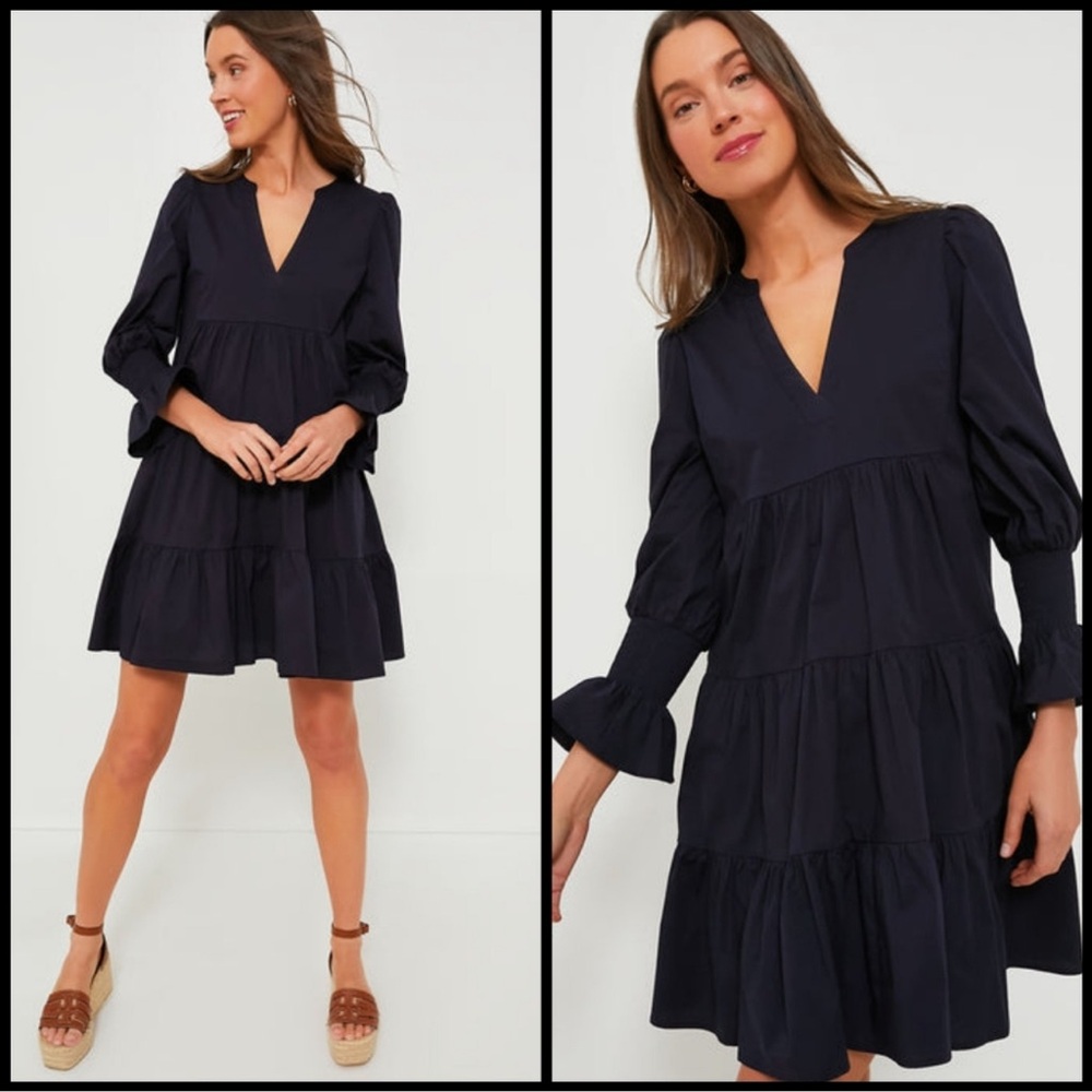 TUCKERNUCK POMANDER PLACE Navy Blue Poplin Tiered Dress Women’s XL - Picture 15 of 15